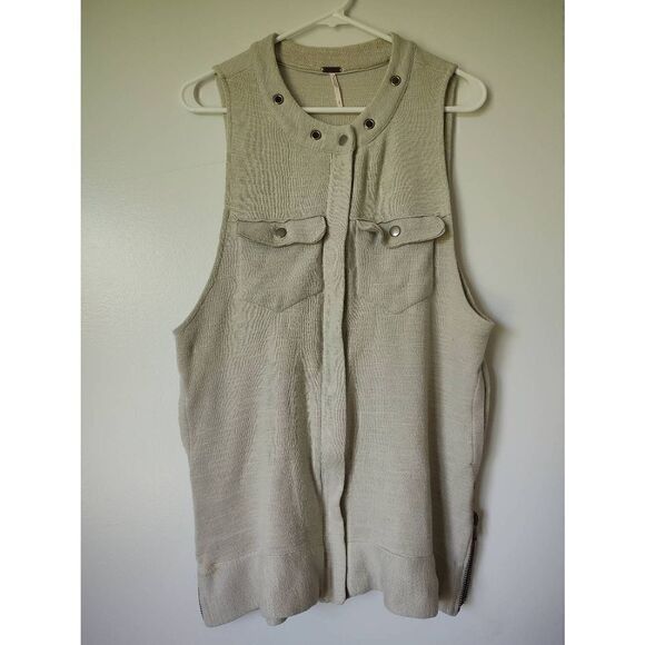 Free People Women's Size Small Gray Knit Snap Button Sweater Side Zippers - Picture 1 of 11